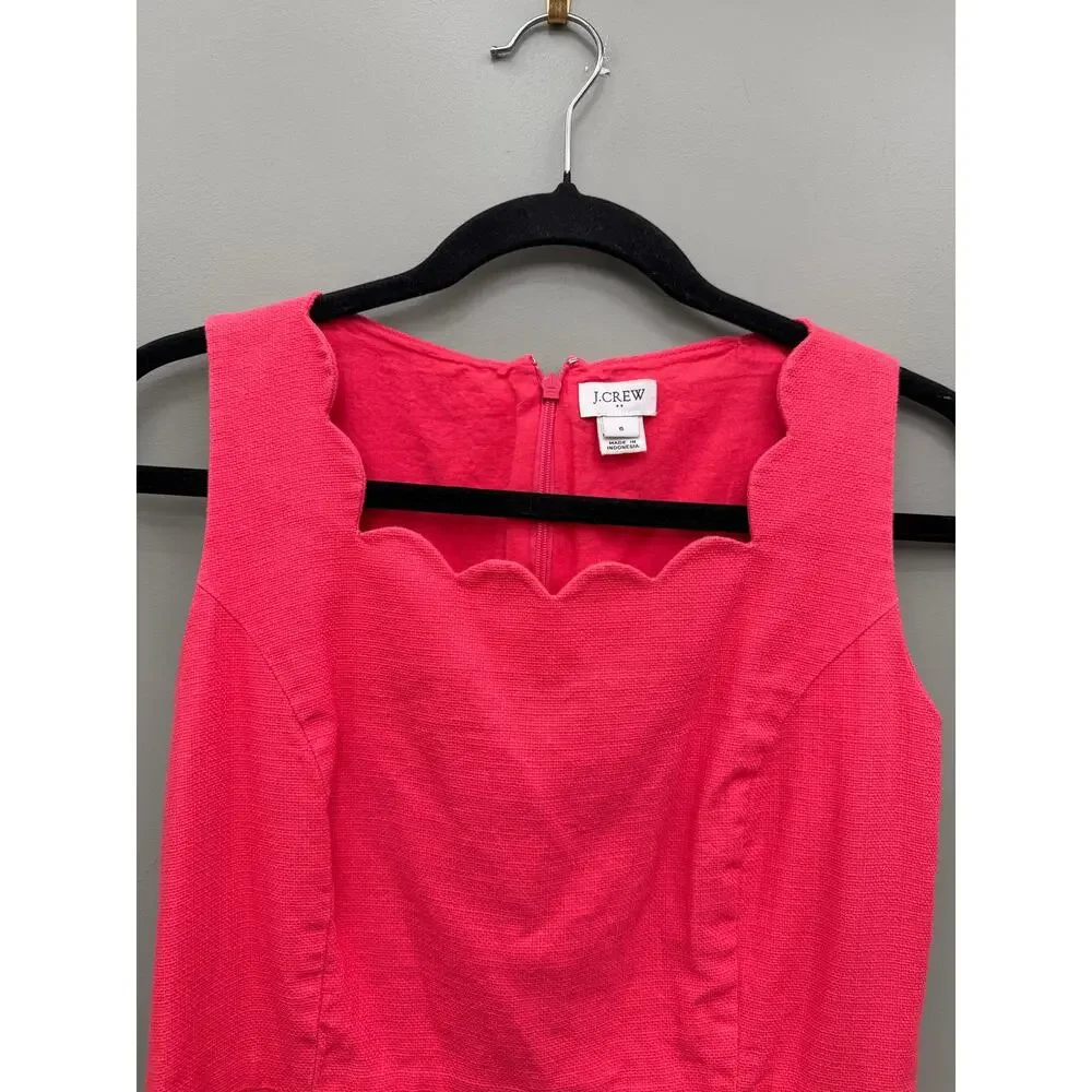 J.Crew 100% Cotton Scalloped Sheath Dress Size 6 Coral Pink
